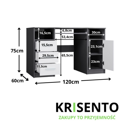 Biurko 120 x 60 BIUR-733-ANT-BIEL-MAT