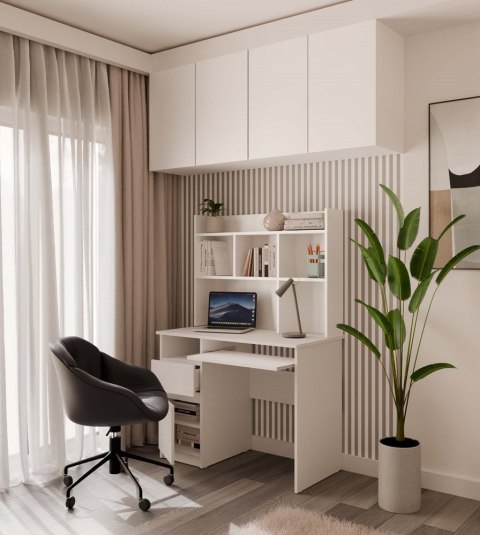 Białe biurko z nadstawką BIUR-727-NADST-BIEL-MAT-L