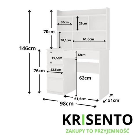 Biurko młodzieżowe z nadstawką BIUR-706-NADST-BIEL-MAT-L