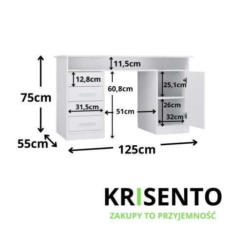 Biurko z szafką i szufladami 125cm BIUR-732-BIEL-MAT