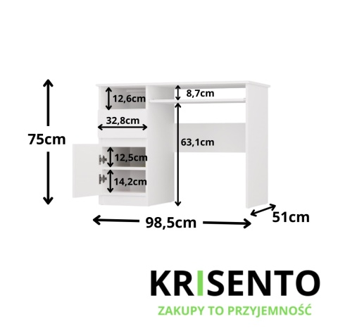 Biurko z szufladą i szafką BIUR-727-BIEL-MAT-L