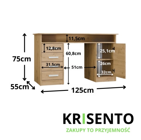 Biurko z szufladami i szafką 125cm BIUR-732-ART
