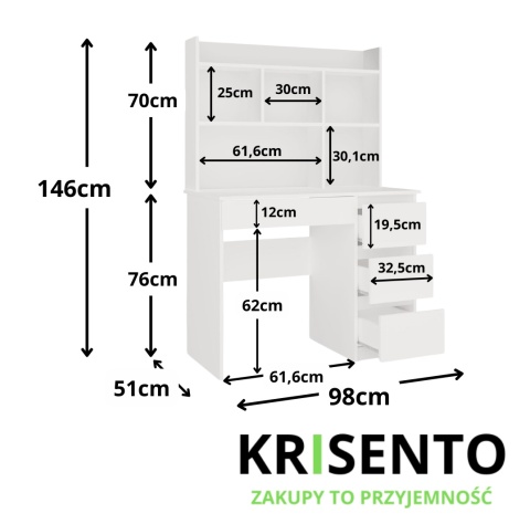 Nowoczesne biurko z nadstawką BIUR-706-NADST-BIEL-MAT-P