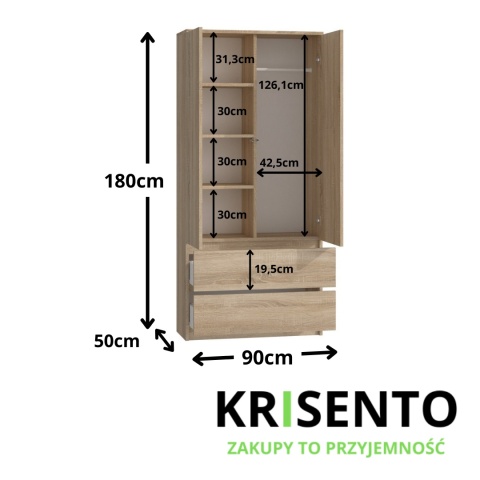 Szafa z szufladami i półkami 90cm SZAF-1008-SON