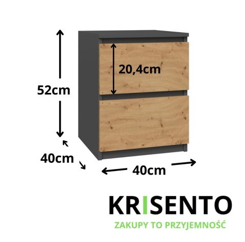 Szafka nocna 40 cm antracyt - dąb artisan SN-305-ANT-ART