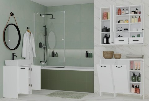 Półsłupek łazienkowy z koszem na pranie LAZ-1330-BIEL-MAT