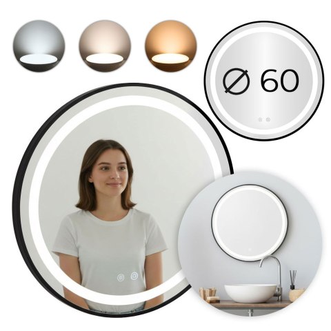 Lustro okrągłe led 60 cm LUS-2003-CZERN-60-LED