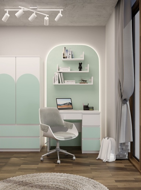 Biurko dla dziecka z szufladami BIUR-706-BIEL-MIET-P