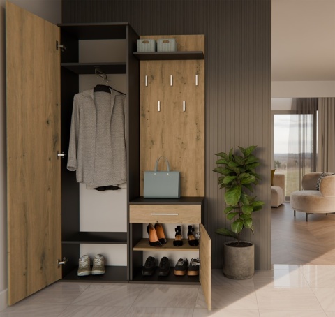 Duża garderoba antracyt - dąb artisan GAR-104-ANT-ART