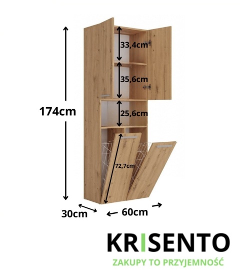 Regał łazienkowy z koszykami dąb LAZ-1321-ART