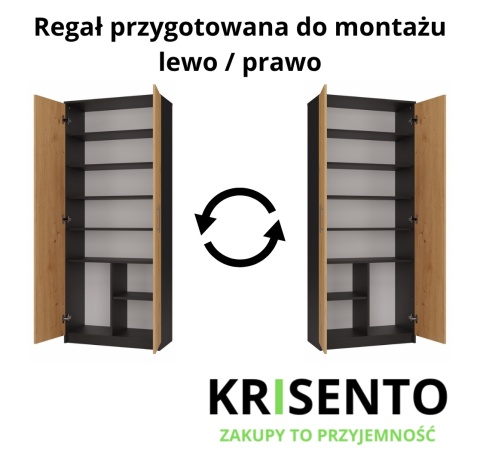 Regał zamknięty antracyt - dąb RE-1427-ANT-ART