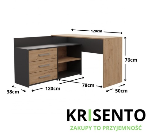 Biurko i komoda antracyt - dąb artisan BIUR-704-ANT-ART