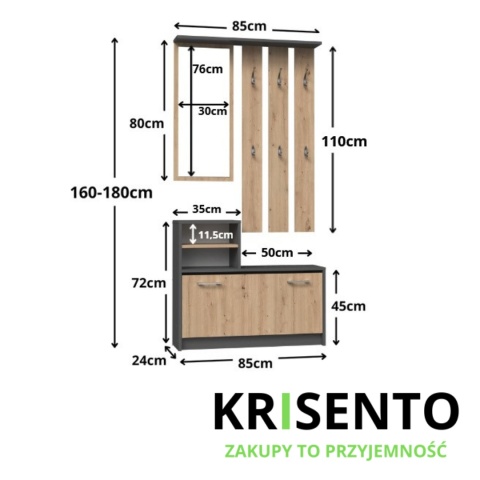 Garderoba do korytarza antracyt - dąb artisan GAR-101-ANT-ART