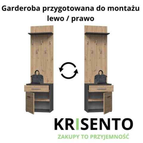 Garderoba z wieszakami antracyt - dąb artisan GAR-103-ANT-ART