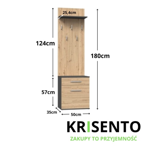 Garderoba z wieszakami antracyt - dąb artisan GAR-103-ANT-ART