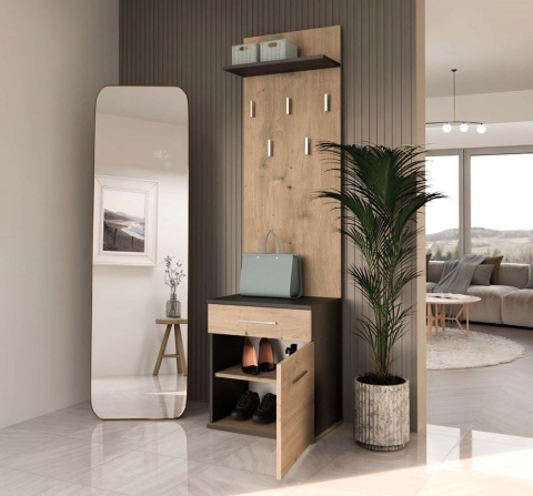 Garderoba z wieszakami antracyt - dąb artisan GAR-103-ANT-ART