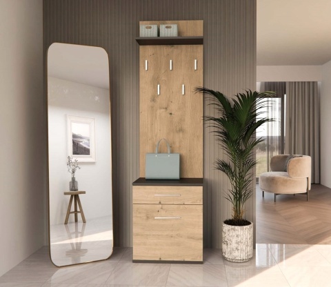 Garderoba z wieszakami antracyt - dąb artisan GAR-103-ANT-ART