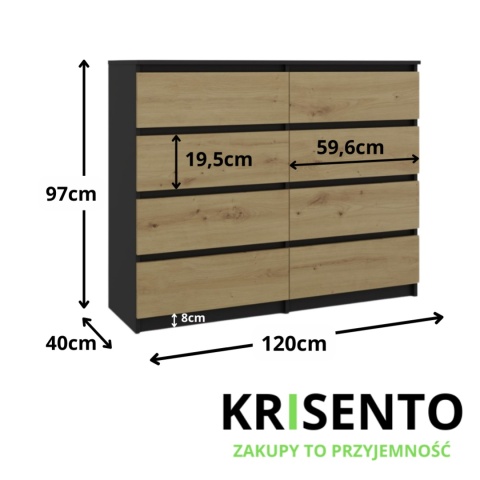 Komoda 120 cm szerokości KOM-907-ANT-ART