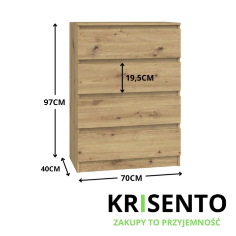 Komoda szerokość 70 cm dąb artisan KOM-902-ART