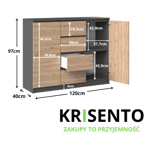 Komoda z szufladami i drzwiczkami KOM-913-ANT-ART
