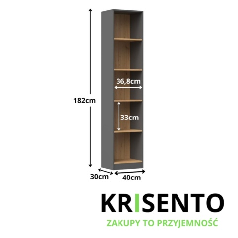 Regał 40 cm antracyt - dąb artisan RE-1401-ANT-ART