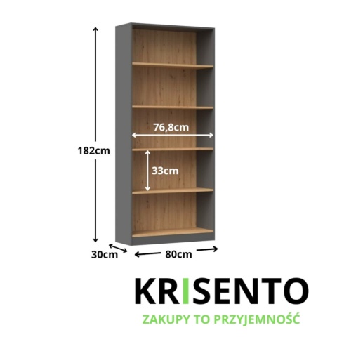 Regał 80 cm antracyt - dąb artisan RE-1404-ANT-ART