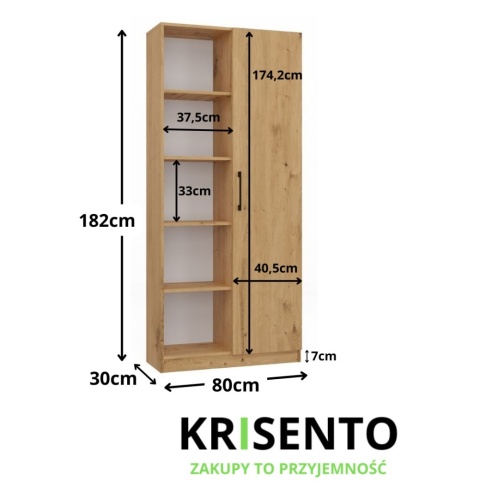Regał częściowo zamykany dąb artisan RE-1426-ART