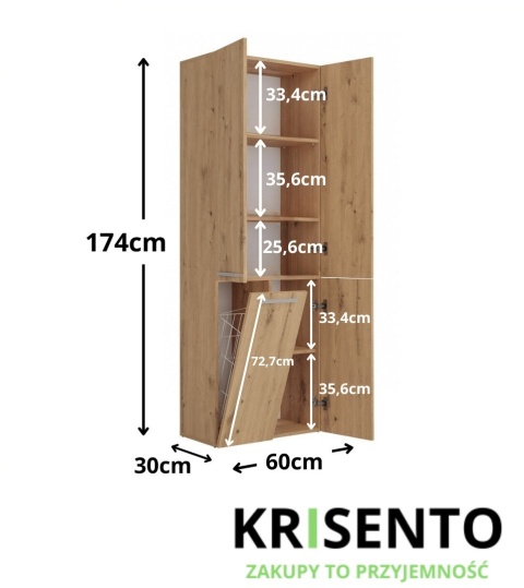Regał łazienkowy z koszem na pranie LAZ-1320-ART