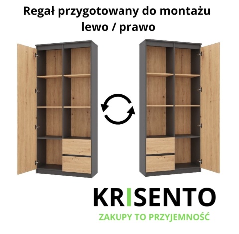 Regał z półkami i drzwiczkami RE-1425-ANT-ART