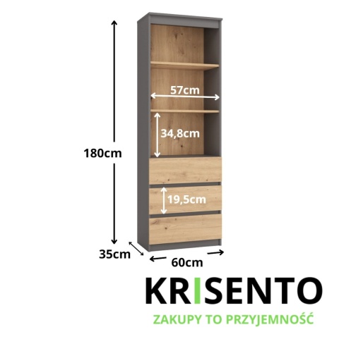 Regał z szufladami antracyt - artisan RE-1424-ANT-ART