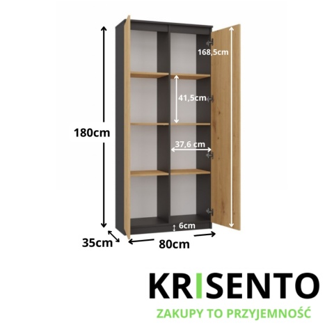 Regał zamknięty z półkami RE-1412-ANT-ART