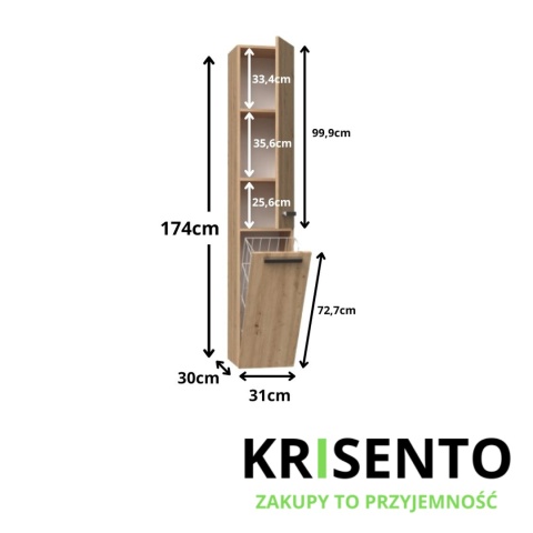 Slupek lazienkowy z koszem dąb artisan LAZ-1316-ART