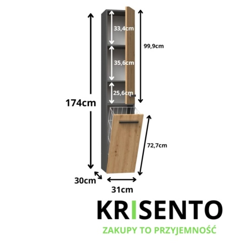 Szafka do łazienki z koszem na pranie LAZ-1316-ANT-ART