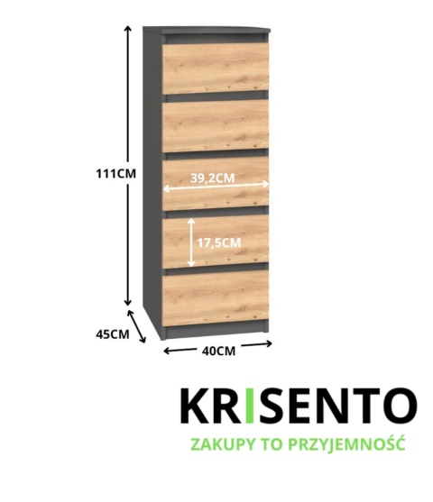 Wąska komoda z szufladami KOM-909-ANT-ART