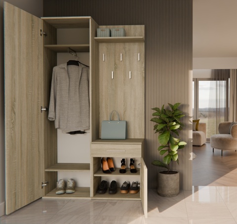 Wieszak z szafką na buty i szafa dąb sonoma GAR-104-SON