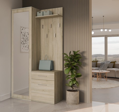 Wieszak z szafką na buty i szafa dąb sonoma GAR-104-SON