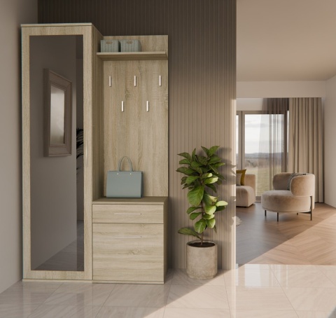 Wieszak z szafką na buty i szafa dąb sonoma GAR-104-SON