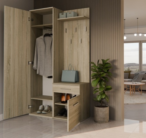 Wieszak z szafką na buty i szafa dąb sonoma GAR-104-SON