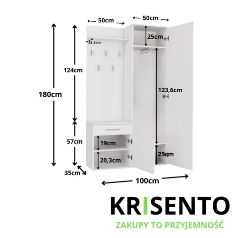 Garderoba modułowa szafa i wieszak z szafką GAR-104-BIEL-MAT