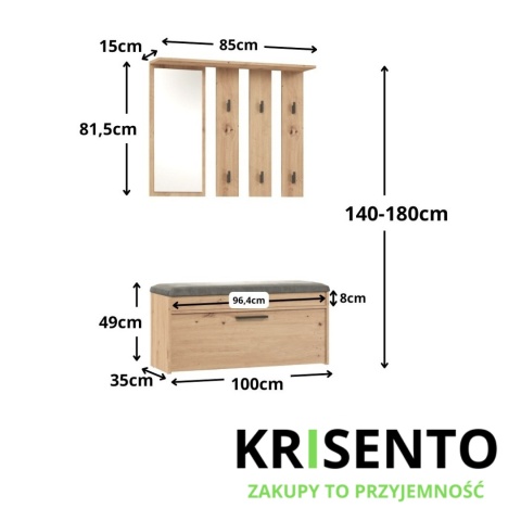 Garderoba z lustrem do przedpokoju dąb artisan GAR-106-ART