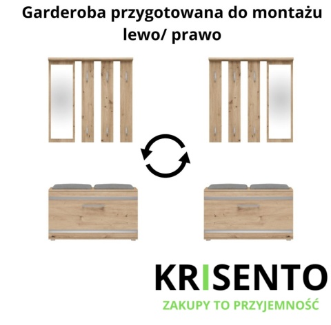 Garderoba z siedziskiem i lustrem dąb artisan GAR-102-ART