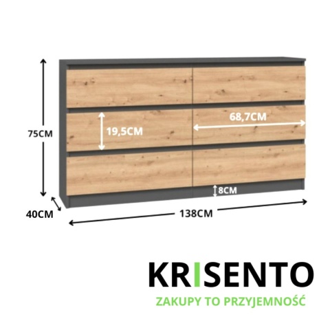 Komoda 140 antracyt - dąb artisan KOM-906-ANT-ART