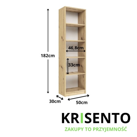 Regał na książki 50 cm dąb artisan RE-1402-ART