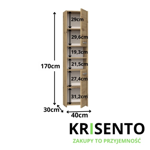 Słupek łazienkowy 40x30 cm dąb artisan LAZ-1311-ART