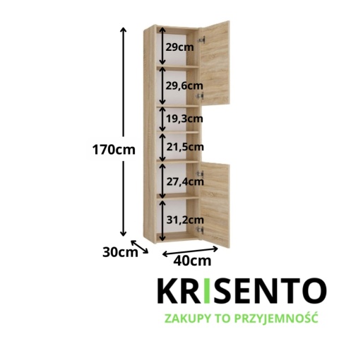 Słupek łazienkowy 40 cm dąb sonoma LAZ-1311-SON