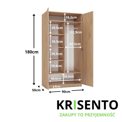 Szafa dwudrzwiowa z półkami i drążkiem SZAF-1002-ART
