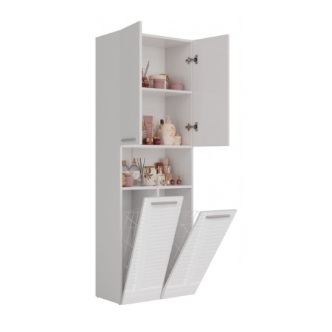 Szafka łazienkowa z koszami LAZ-1321-BIEL-POŁ