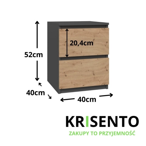 Szafka nocna 40 cm antracyt - dąb artisan SN-305-ANT-ART