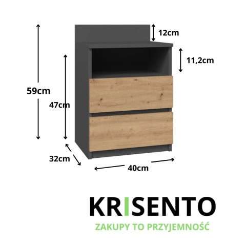 Szafka nocna antracyt - dąb artisan SN-303-ANT-ART