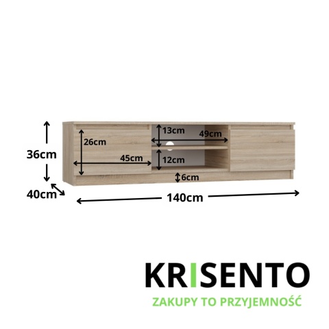 Szafka pod rtv 140cm dąb sonoma RTV-502-SON